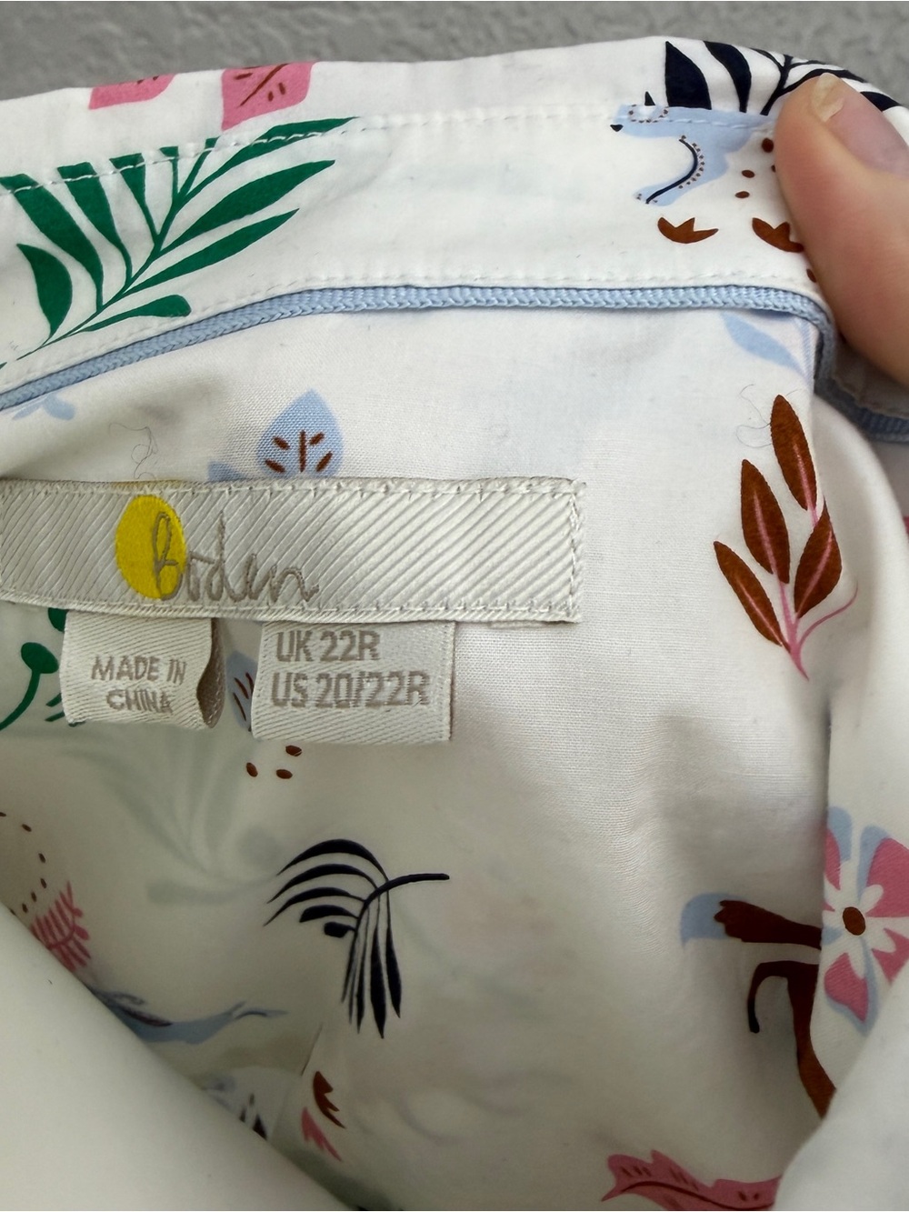 Boden White Floral, Fox & Rabbit Print Button-Down Shirt - Size 20 - Picture 5 of 10